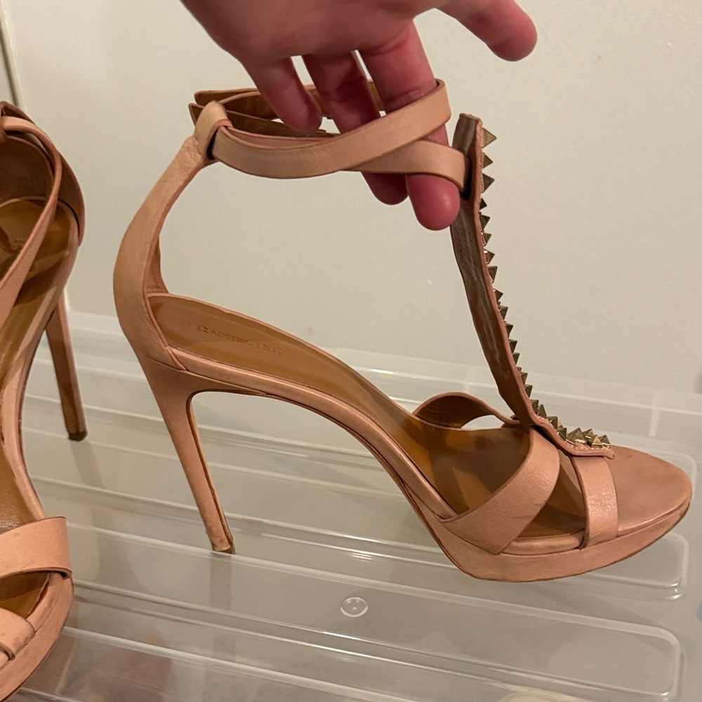 Rachel Roy Nude/Tan Studded T-Strap High Heels